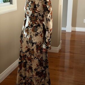 Open Edit Nordstrom Floral Long Sleeve Silky Dress